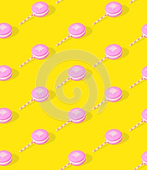 Seamless 3d rendern isometric pattern.  Minimal design. Loli pop Love.  Sweet candy shop, Valentine`s Day, birthday party concept