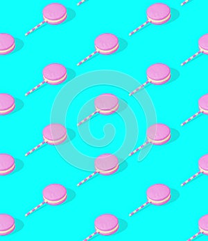 Seamless 3d rendern isometric pattern.  Minimal design. Loli pop. Sweet candy shop, Valentine`s Day, birthday party concept