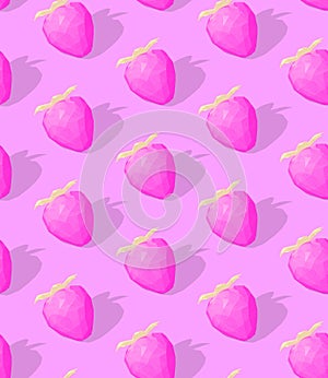 Seamless 3d rendern isometric pattern.  Minimal design.  Pink Strawberries. Sweet candy shop, Valentine`s Day, birthday party