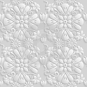 Seamless 3D white floral pattern, vector. Endless texture can be used for wallpaper, pattern fills, web page background, surfa