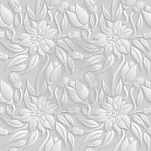 Seamless 3D white floral pattern, vector. Endless texture can be used for wallpaper, pattern fills, web page background, surfa