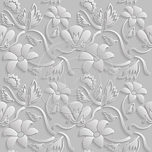 Seamless 3D white pattern, natural floral pattern, vector. Endless texture can be used for wallpaper, pattern fills, web page ba