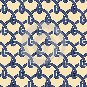 Seamless abstrac geometric pattern with Intersecting blue curved lines on a white background. Monochrome texture.