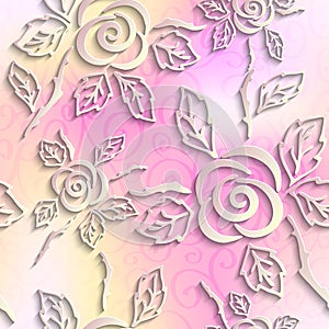 Seamless abstract 3D light background. Paper roses