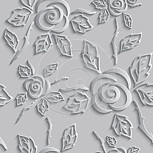 Seamless abstract 3D white background. Paper roses