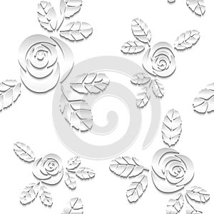 Seamless abstract 3D white background. Paper roses
