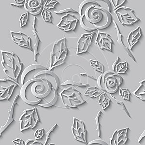 Seamless abstract 3D white background. Paper roses