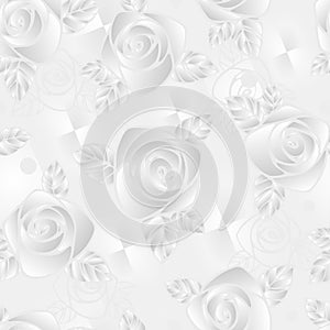Seamless abstract 3D white background with roses.