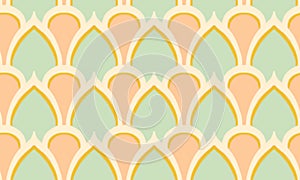 Seamless abstract arabic indian pattern. Pastel shades. Repeating cute background. Turquoise and orange colors. Simple geometric