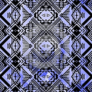 Seamless abstract background. Black geometric elements on a blue