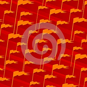 Seamless abstract background with orange flags on red.