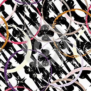 Seamless abstract background pattern, with circles, lines, ornaments,  paint strokes and splashes