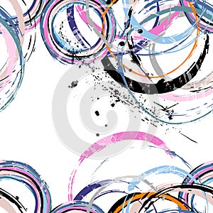 Seamless abstract background pattern, with circles, paint strokes and splashes