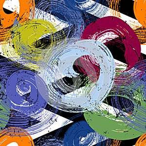 Seamless abstract background pattern, with circles, zigzag, paint strokes and splashes