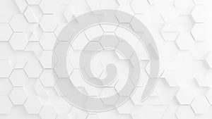 A seamless abstract background pattern composed of interlocking white hexagonal geometric shapes with subtle shadows and