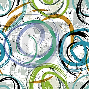 Seamless abstract background pattern, with swirls, circles, stripes, paint strokes and splashes