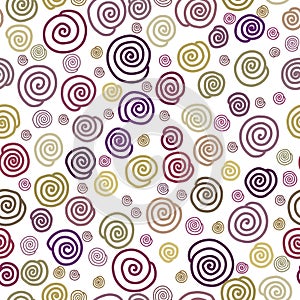 Seamless abstract background with stylization roses. Purple, pink, yellow flowers on white background