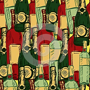 Seamless abstract background with wine bottles