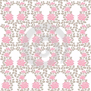 Seamless abstract bakground with pink roses on white