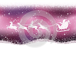 Seamless Abstract Christmas Purple Vector Background With Flying Santa Claus Reindeers, And Text Space. Horizontally Repeatable.