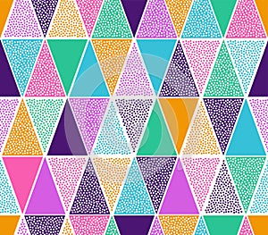 Seamless abstract creative colorful triangle dots pattern on white background.
