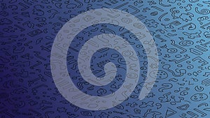 Seamless abstract doodle pattern with blue gradient background, whimsical graphic elements