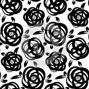 Seamless abstract floral background. Black and white roses