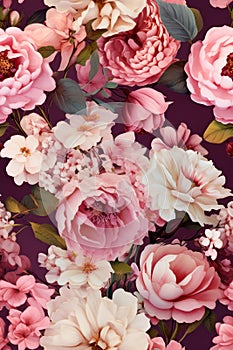 Seamless abstract floral background. Pink and white color palette