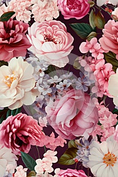 Seamless abstract floral background. Pink and white color palette