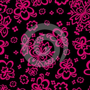 Seamless floral vector pattern on black background. photo