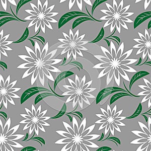 Seamless abstract flower Pattern on gray