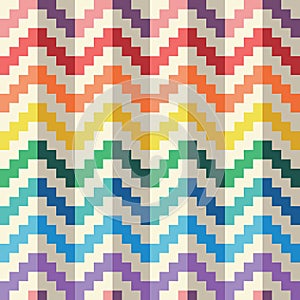 Seamless abstract geomatric pixel rainbow zigzag vector pattern