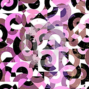 Seamless abstract geometric background pattern, with circles, semicircles, paint strokes and splashes photo