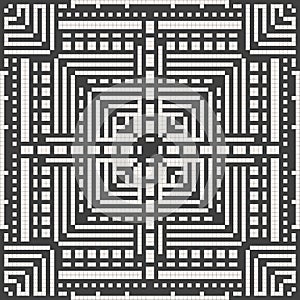 Seamless abstract geometric pattern. Elements of the motif are made in the style of pixel art.