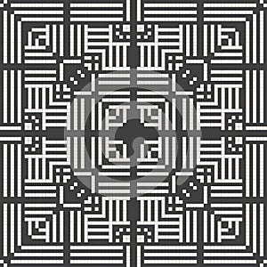 Seamless abstract geometric pattern. Elements of the motif are made in the style of pixel art.