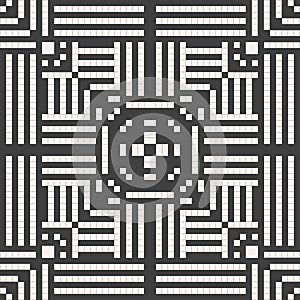 Seamless abstract geometric pattern. Elements of the motif are made in the style of pixel art.