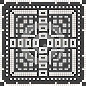 Seamless abstract geometric pattern. Elements of the motif are made in the style of pixel art.