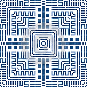 Seamless abstract geometric pattern. Elements of the motif are made in the style of pixel art.