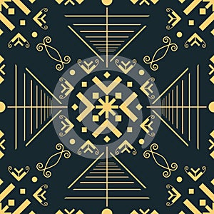 Seamless abstract geometric pattern with flourish elements