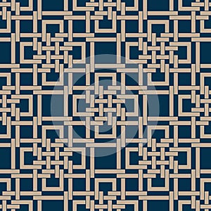 Seamless abstract geometric pattern with interlaced squares. Traditional ethnic Chinese style. Chain grid. Vector illustration.