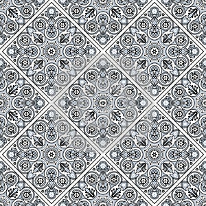 Seamless abstract geometric pattern Square Vintage decorative background Wallpaper flowers Drawing engraving Vector illustration