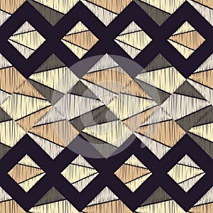 Seamless abstract geometric pattern. The texture of rhombus. Brushwork. Hand hatching. Scribble texture.