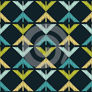 Seamless abstract geometric pattern. The texture of rhombus. Brushwork. Hand hatching. Scribble texture.