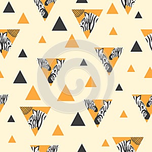 Seamless abstract geometric pattern with triangles and zebras