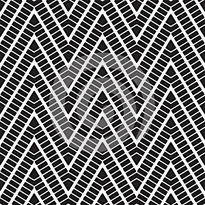 Seamless abstract geometric pattern with zig-zag black horizontal lines in mosaic style. Vector illustration.