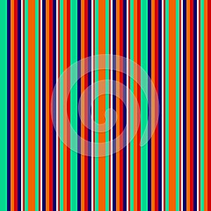 Seamless abstract geometric stripes vector background with colorful vertical lines turquoise orange dark blue red white