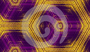 Seamless abstract geometric textured pattern in violet and yellow colors