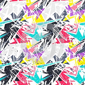 Seamless abstract geometry pattern with curved triangle grunge elements