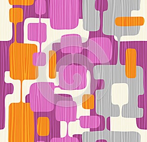 Seamless abstract mid century modern pattern. Retro design of connected overlaying rectangle shapes.