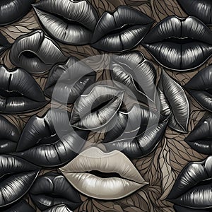 Seamless abstract modernist pattern with stylized female lips photo